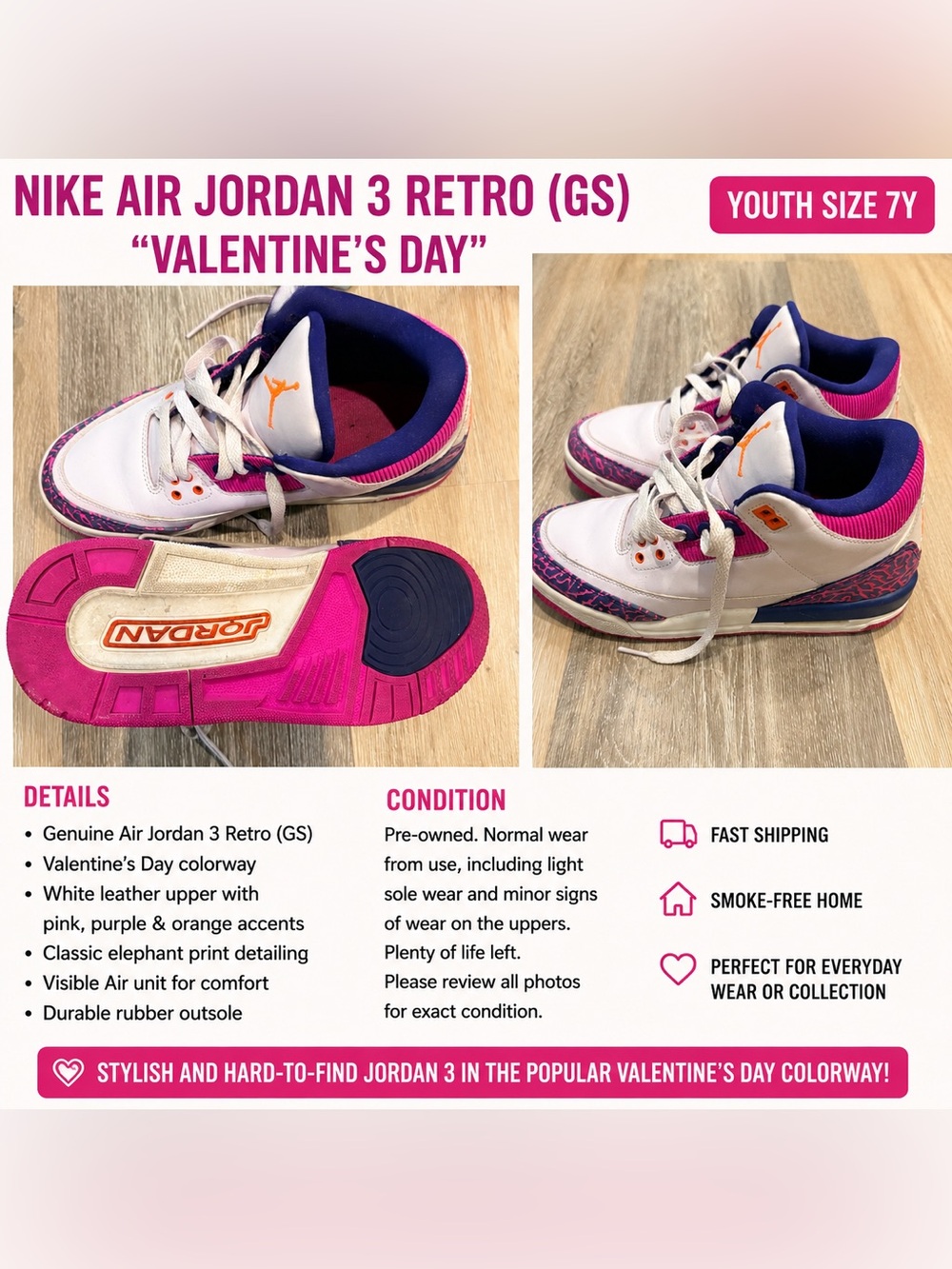Jordan Kids Sneakers in White, Pink, Purple & Orange